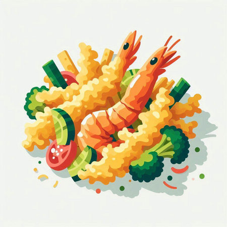 Illustration of Shrimp Tempura with Vegetables and Spicesのイラスト素材