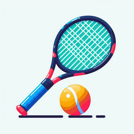 Tennis racket and ball. Vector illustration in flat cartoon style.のイラスト素材