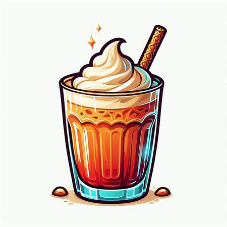 Illustration of a waitress holding a tray with a glass of cocktailsのイラスト素材