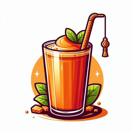 Illustration of a glass of ice coffee with whipped cream and a strawのイラスト素材