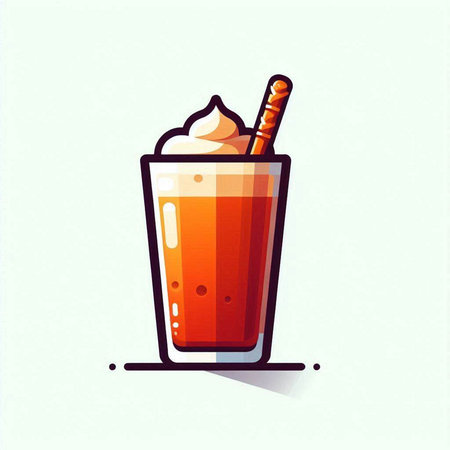 Iced coffee with whipped cream in a glass. Vector illustration.