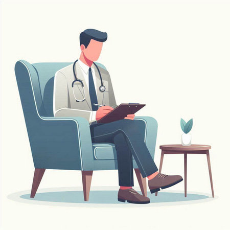 Young woman sitting in armchair. Vector illustration in cartoon style.のイラスト素材