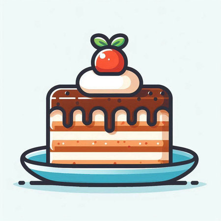 Cake with cherry. Vector illustration of a piece of cake.のイラスト素材