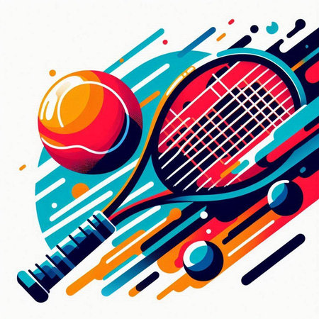 Tennis racket and ball on a colorful background. Vector illustration.のイラスト素材