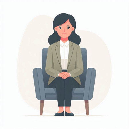Businesswoman sitting in armchair. Vector illustration in cartoon style.のイラスト素材