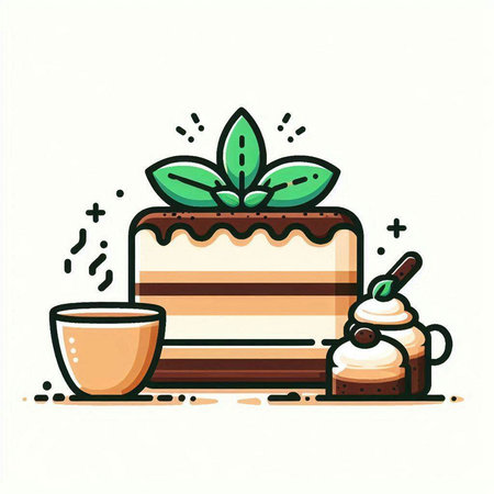 Cake and coffee cup, hand drawn doodle vector illustrationのイラスト素材