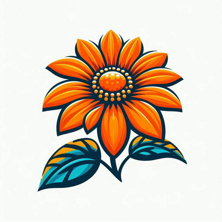 Orange flower with leaves isolated on white background. Vector illustration for your designのイラスト素材