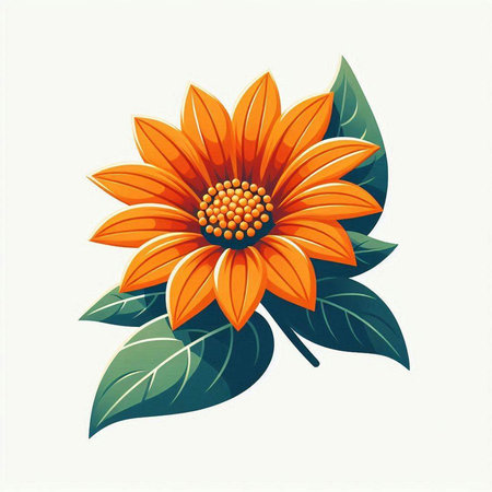 Orange flower with green leaves isolated on white background. Vector illustration.のイラスト素材