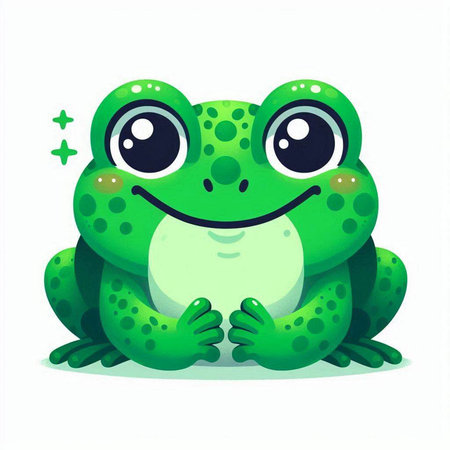 Cute green frog isolated on white background. Vector cartoon illustration.のイラスト素材