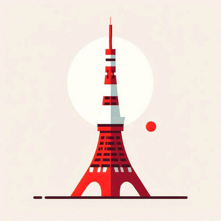 Tokyo tower, Japan landmark. Vector illustration in flat style.のイラスト素材