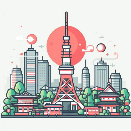 Tokyo, Japan - famous landmark. Modern flat line style vector illustration.のイラスト素材