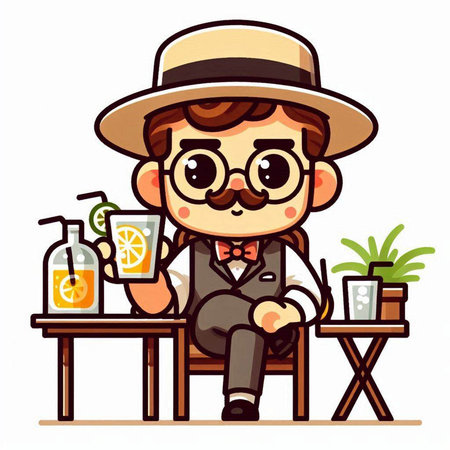 Drunk man drinking alcohol in the bar. Vector flat illustration.のイラスト素材