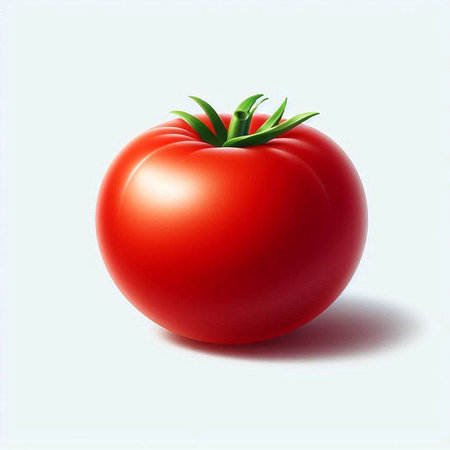 Illustration of a fresh red tomato on a light background with shadowのイラスト素材