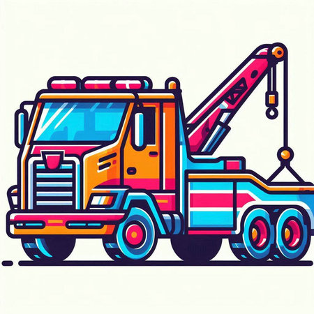 Crane truck. Vector illustration of a crane truck. Flat style.のイラスト素材