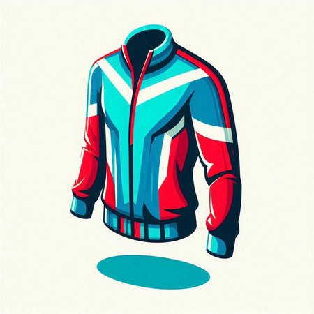 Illustration of a male winter jacket with red and blue stripes.のイラスト素材