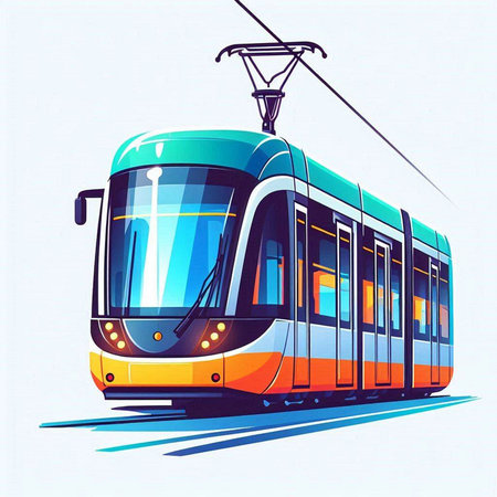 Modern tram. Vector illustration. Isolated on a white background.のイラスト素材