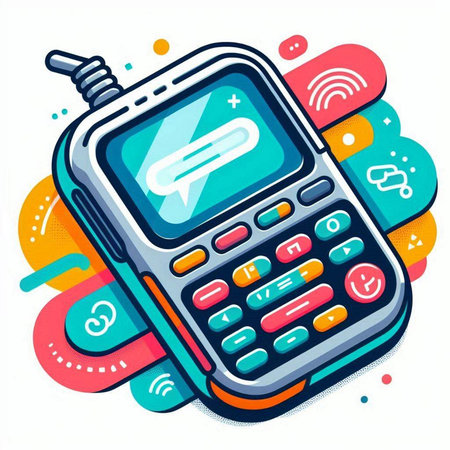 Vector illustration of modern mobile phone with speech bubble on colorful background.