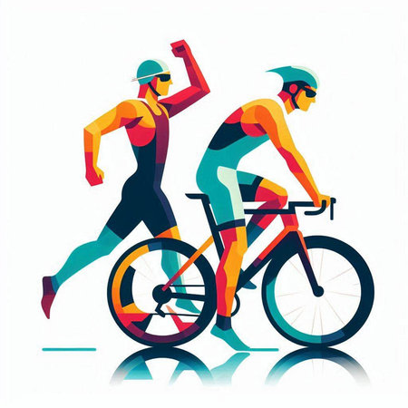 Cyclists in action, isolated on white background, vector illustration.のイラスト素材
