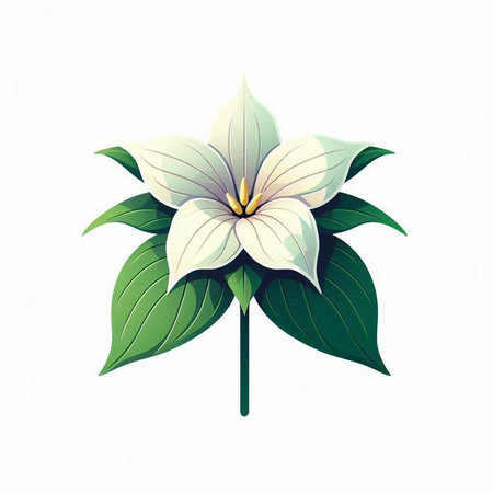 Illustration of a white flower with green leaves on a white backgroundのイラスト素材