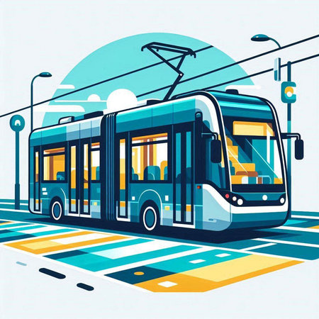 Modern city bus. Vector illustration in cartoon style on white background.のイラスト素材