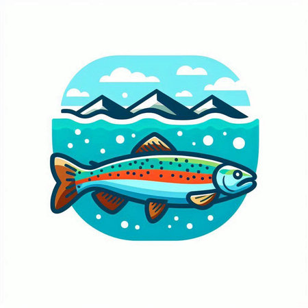 Illustration of a rainbow trout in a flat style. Vector illustration.