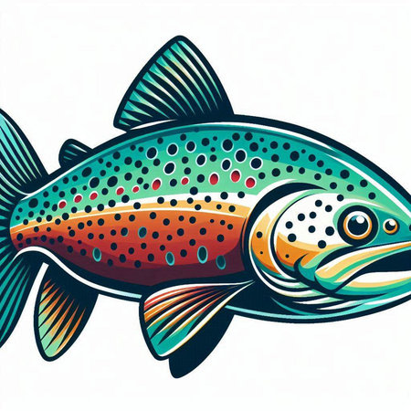Vector illustration of a rainbow trout on a white background. Design element.のイラスト素材