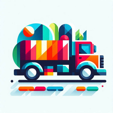 Truck on the road. Colorful vector illustration in flat styleのイラスト素材