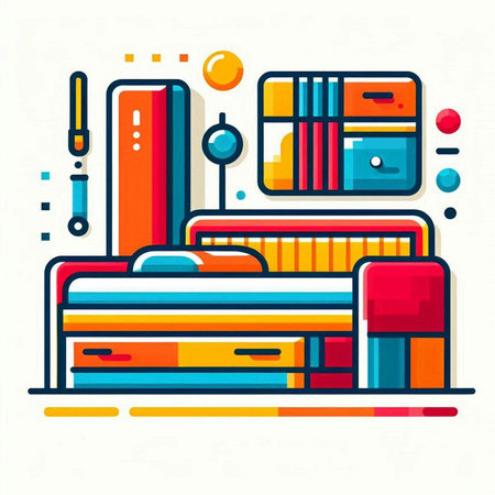 Furniture and home decor. Colorful flat vector illustration.のイラスト素材
