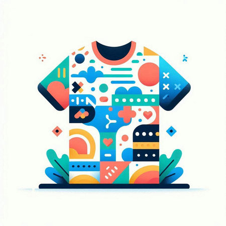 Colorful T-shirt with a pattern of geometric shapes. Vector illustrationのイラスト素材