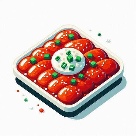 Sausages with sauce. Isometric 3d vector illustration.