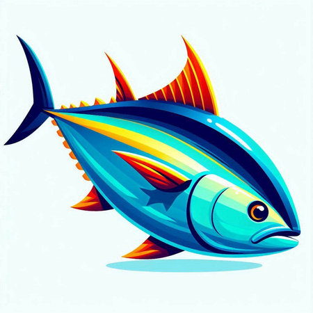 Vector illustration of a blue tuna fish on a white background. Design element.
