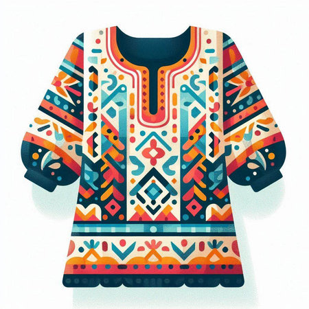Ethnic patterned sweater on a white background. Hand-drawn illustration.