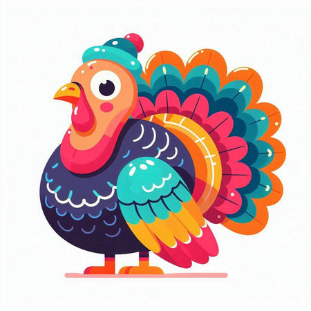 Happy Thanksgiving Day. Cute cartoon turkey character on white background. Vector illustration