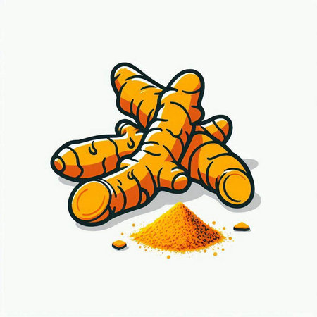 Ginger root and powder on white background. Hand drawn vector illustration.のイラスト素材
