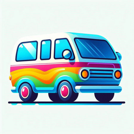 Colorful retro van. Vector illustration isolated on a white background.のイラスト素材