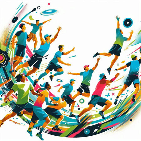 Sport background with football, soccer, basketball players. Vector illustration.のイラスト素材
