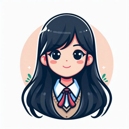 Cute girl with long hair in school uniform. Vector illustration.のイラスト素材