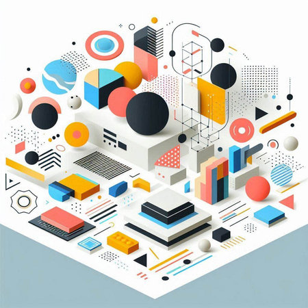 Abstract 3d isometric background with geometric shapes. Vector illustration.のイラスト素材