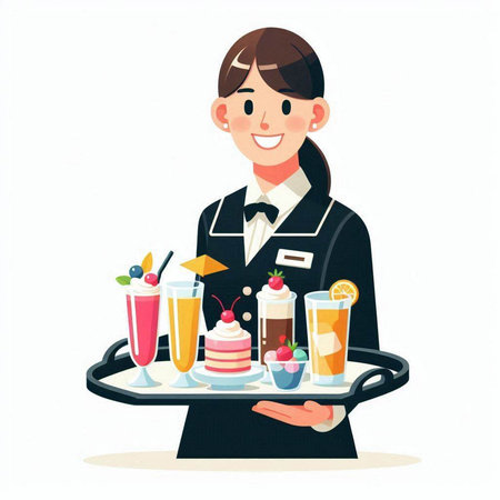 School girl holding a tray of food. Vector cartoon character illustration.のイラスト素材