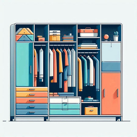 Wardrobe with cupboards. 3d render. Interior design.のイラスト素材