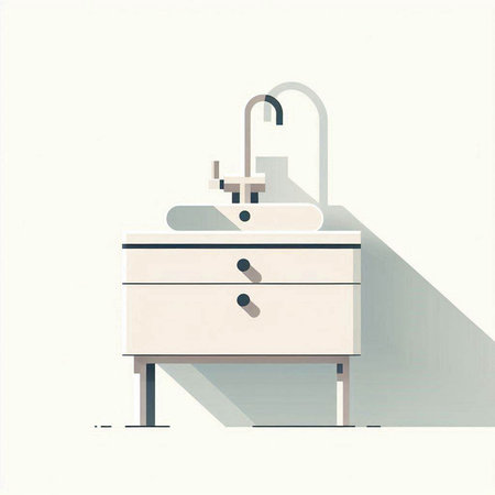 Bathroom sink and faucet in retro style. Vector illustration.