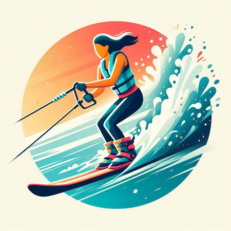 Vector illustration of a skier in a helmet and goggles skiing on the waterのイラスト素材