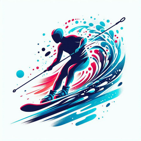 Girl skier with surfboard. Vector illustration of a girl.のイラスト素材