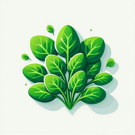 Vector illustration of fresh green spinach leaves on white background. Healthy food concept.のイラスト素材