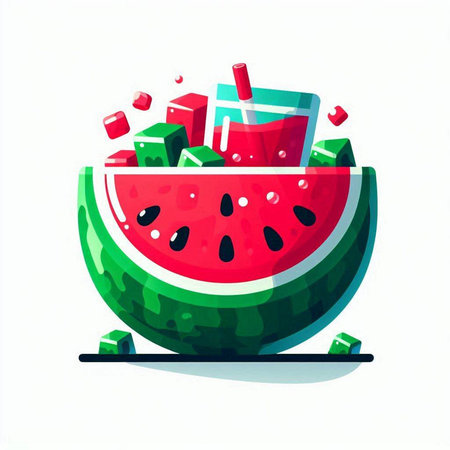 Watermelon juice in a glass with ice cubes. Vector illustration.のイラスト素材