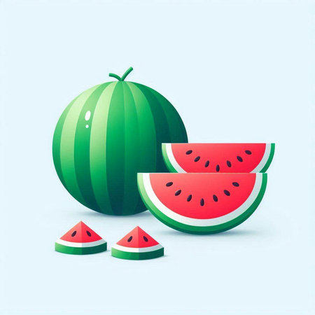 Watermelon and sliced watermelon on blue background. Vector illustration.のイラスト素材