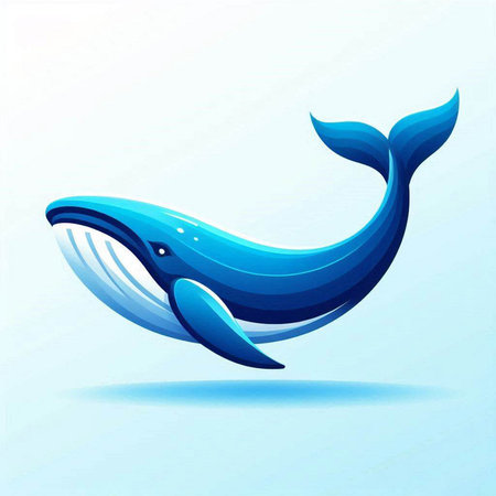 Cute blue whale in the ocean. Vector illustration in flat styleのイラスト素材