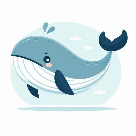 Blue whale on blue background. Vector illustration of a cartoon whale.のイラスト素材
