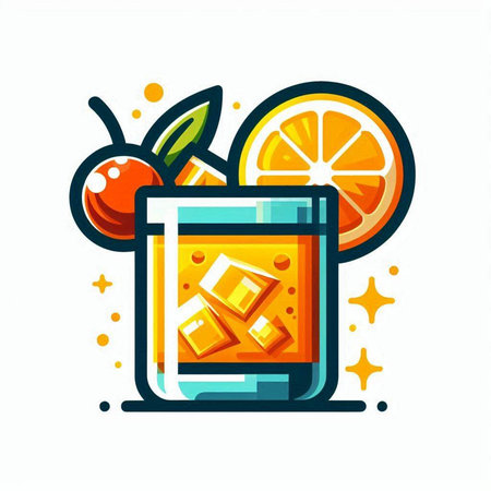 Cocktail with orange and cherry. Isometric vector illustration.のイラスト素材