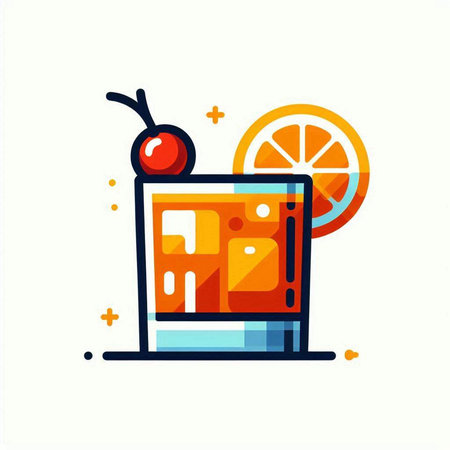 Cocktail with ice cubes and orange slice. Vector illustration.のイラスト素材
